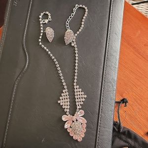 Pink Rhinstone Necklace and Earring Set
